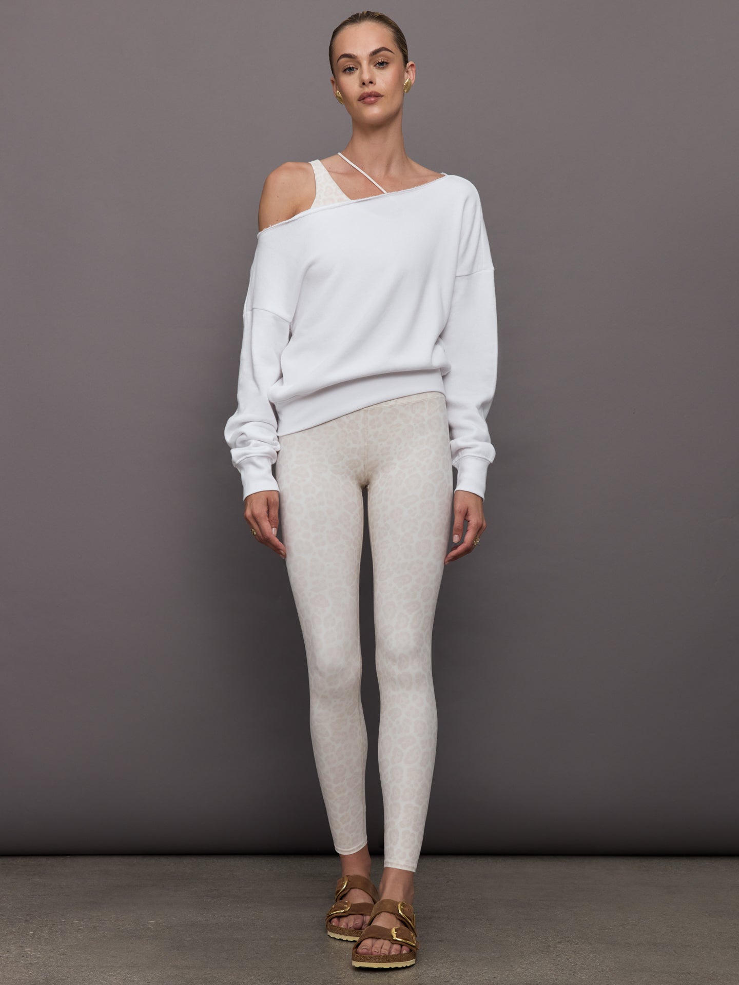 Carbon38 Off Shoulder Sweatshirt in French Terry - White