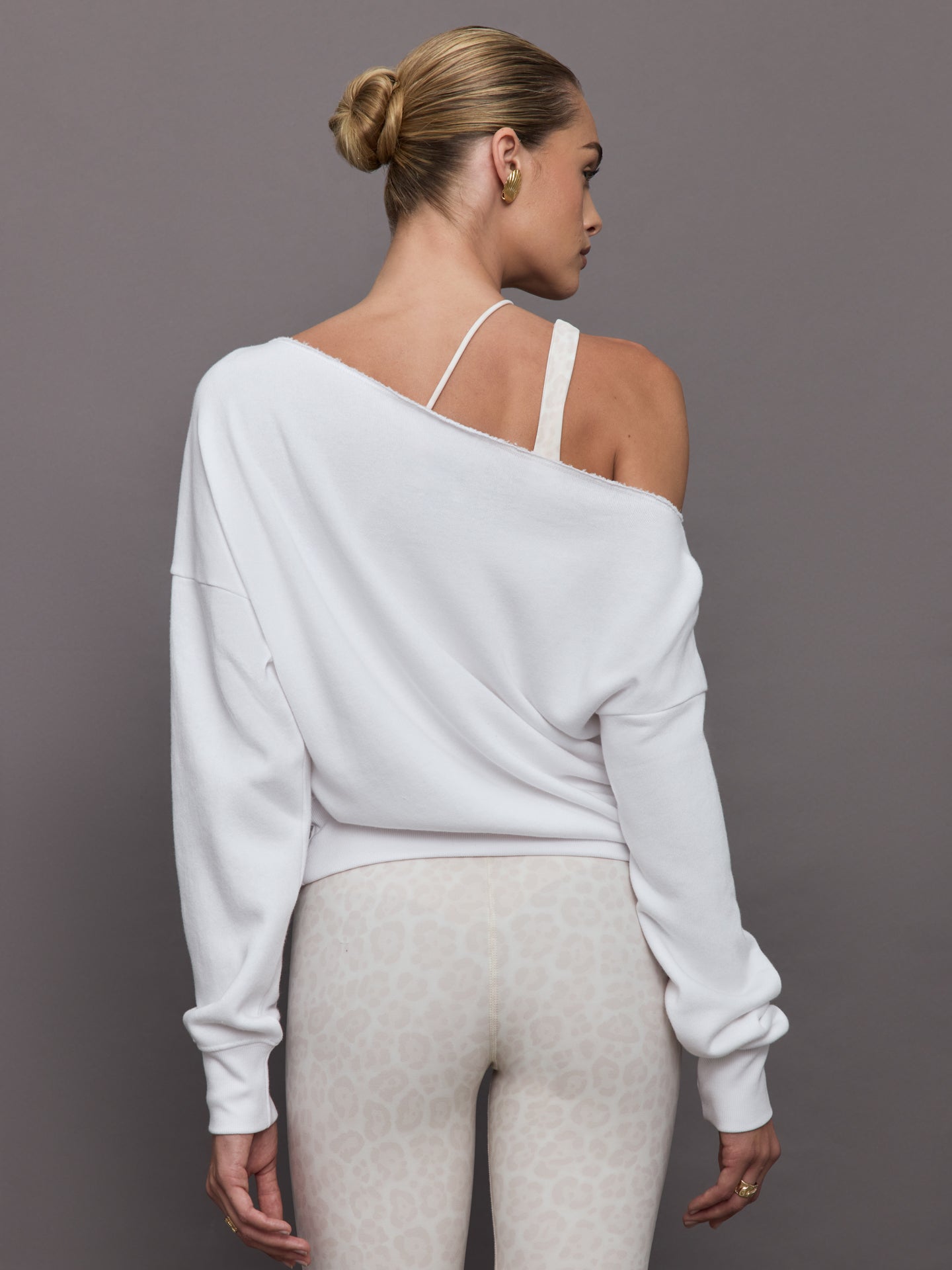 Carbon38 Off Shoulder Sweatshirt in French Terry - White