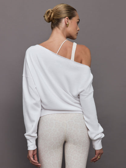 Carbon38 Off Shoulder Sweatshirt in French Terry - White
