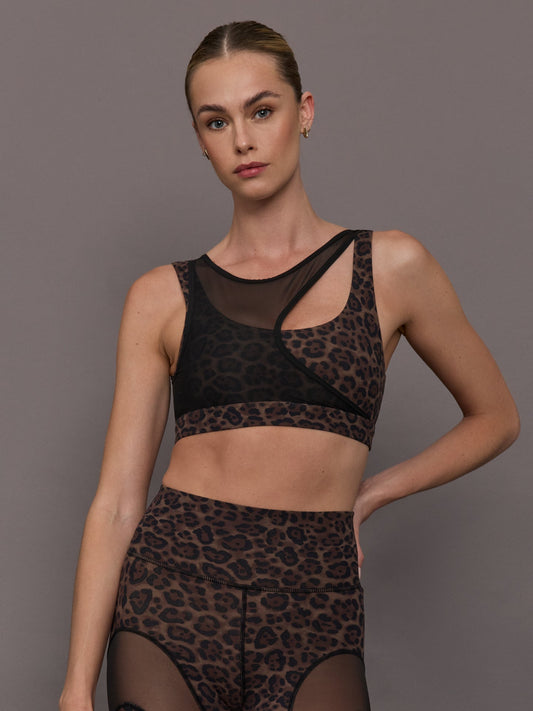 Carbon38 Mesh Overlay Bra in Melt - Leopard Print