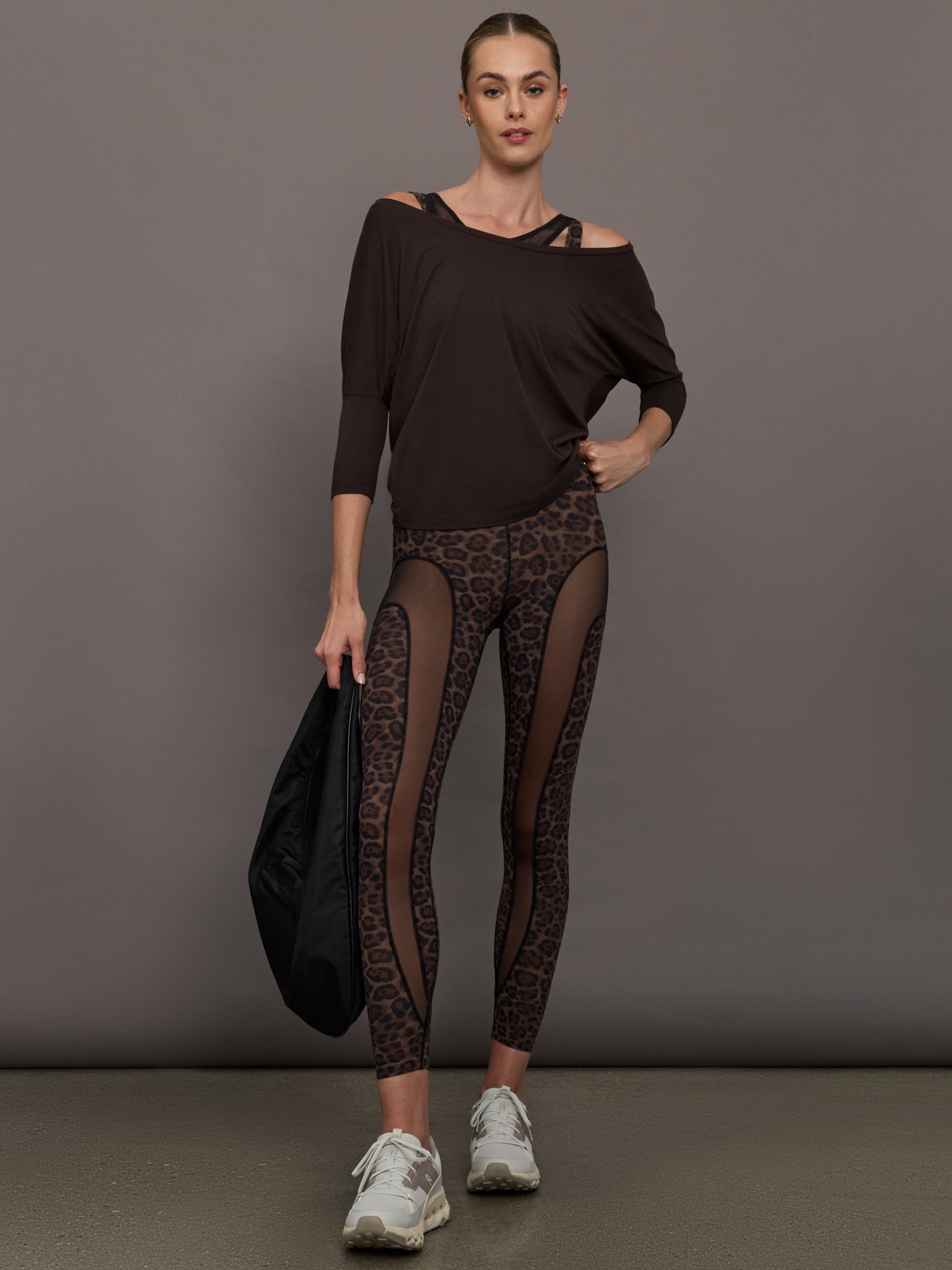 Carbon38 Long Sleeve Off Shoulder Tee - Chocolate Torte