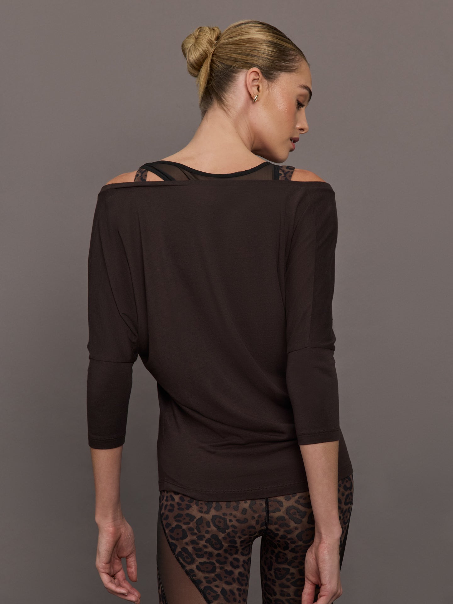 Carbon38 Long Sleeve Off Shoulder Tee - Chocolate Torte