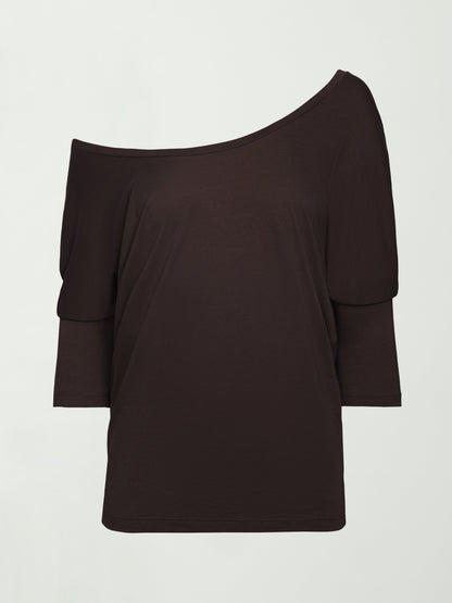 Carbon38 Long Sleeve Off Shoulder Tee - Chocolate Torte