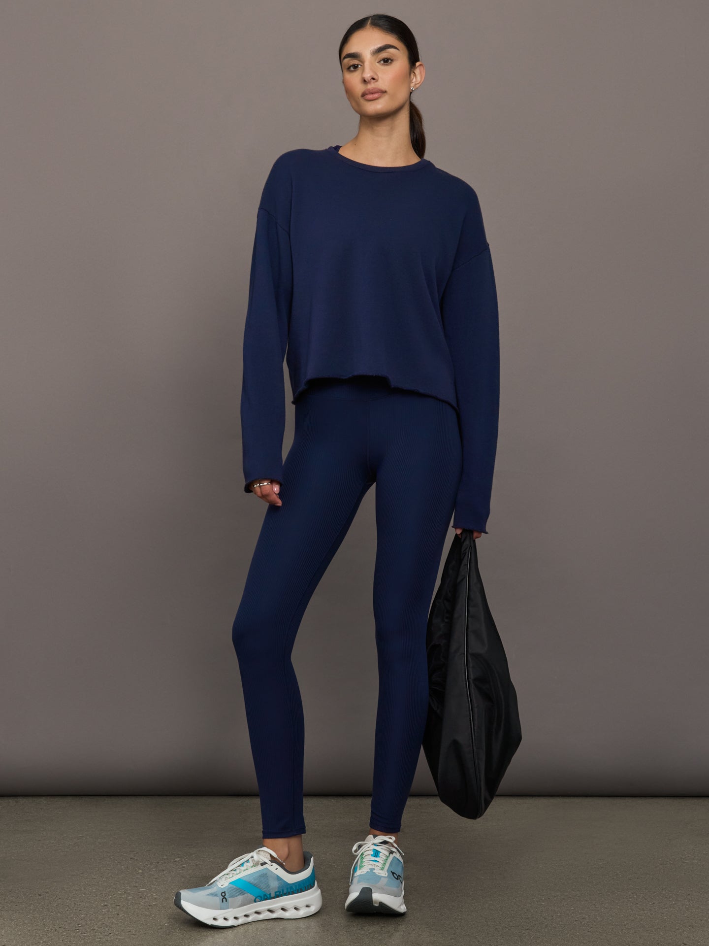 Carbon38 High Rise Legging in Ribbed Melt - True Navy