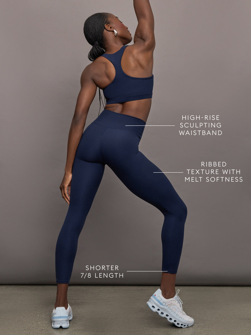 Carbon38 High Rise Legging in Ribbed Melt - True Navy