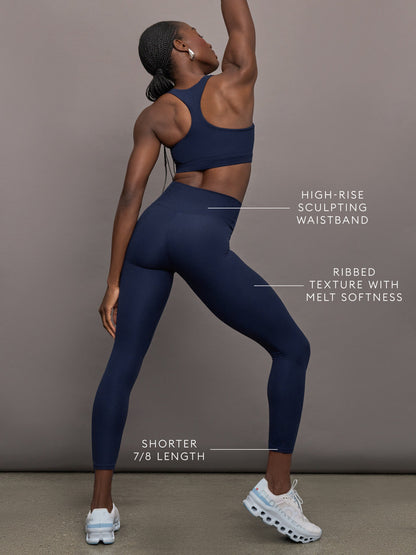 Carbon38 High Rise Legging in Ribbed Melt - True Navy