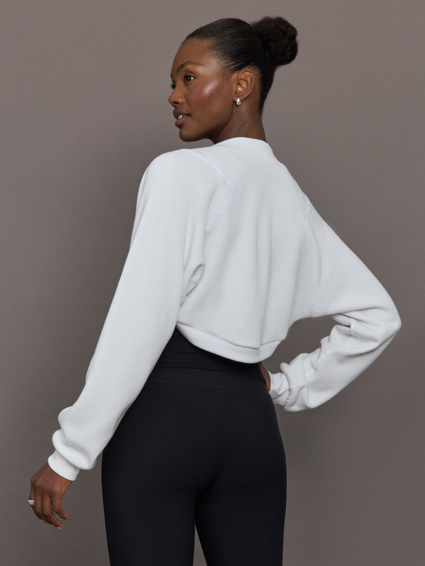Carbon38 Long Sleeve Shrug in French Terry - White