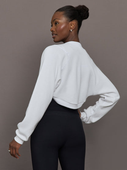 Carbon38 Long Sleeve Shrug in French Terry - White