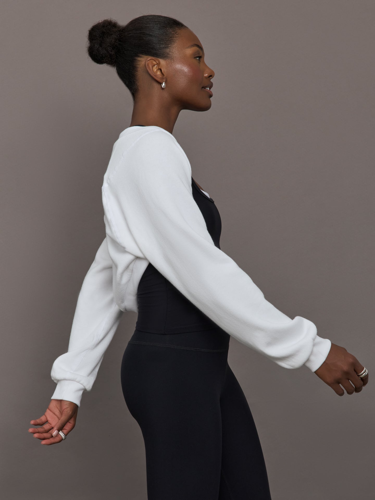 Carbon38 Long Sleeve Shrug in French Terry - White