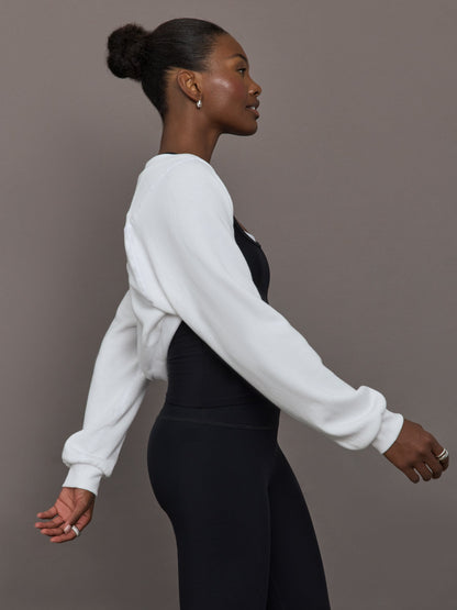Carbon38 Long Sleeve Shrug in French Terry - White