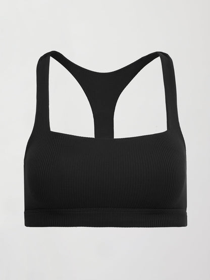 Carbon38 Racerback Bra in Ribbed Melt - Black