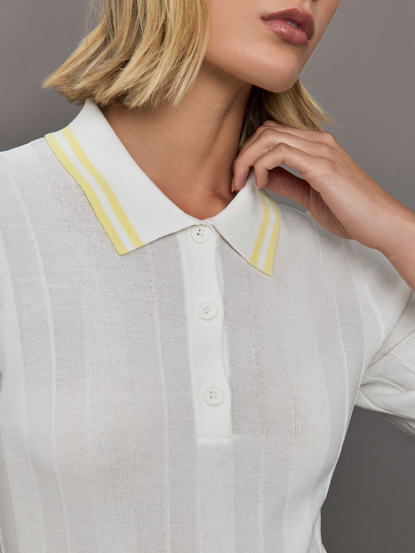 Carbon38 Short Sleeve Collared Tennis Top - White / Pastel Yellow