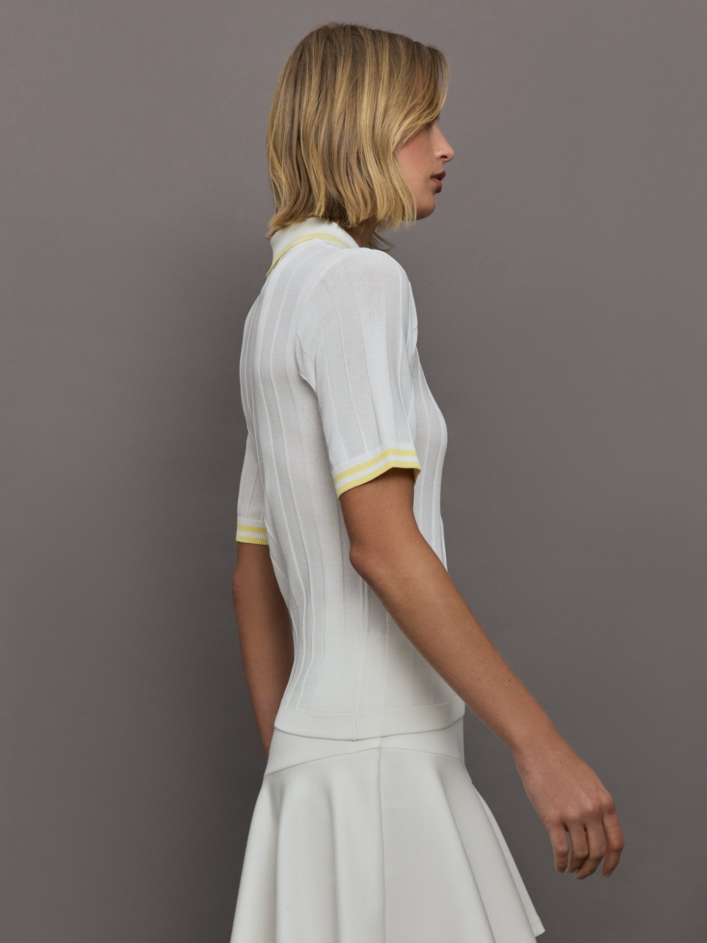 Carbon38 Short Sleeve Collared Tennis Top - White / Pastel Yellow