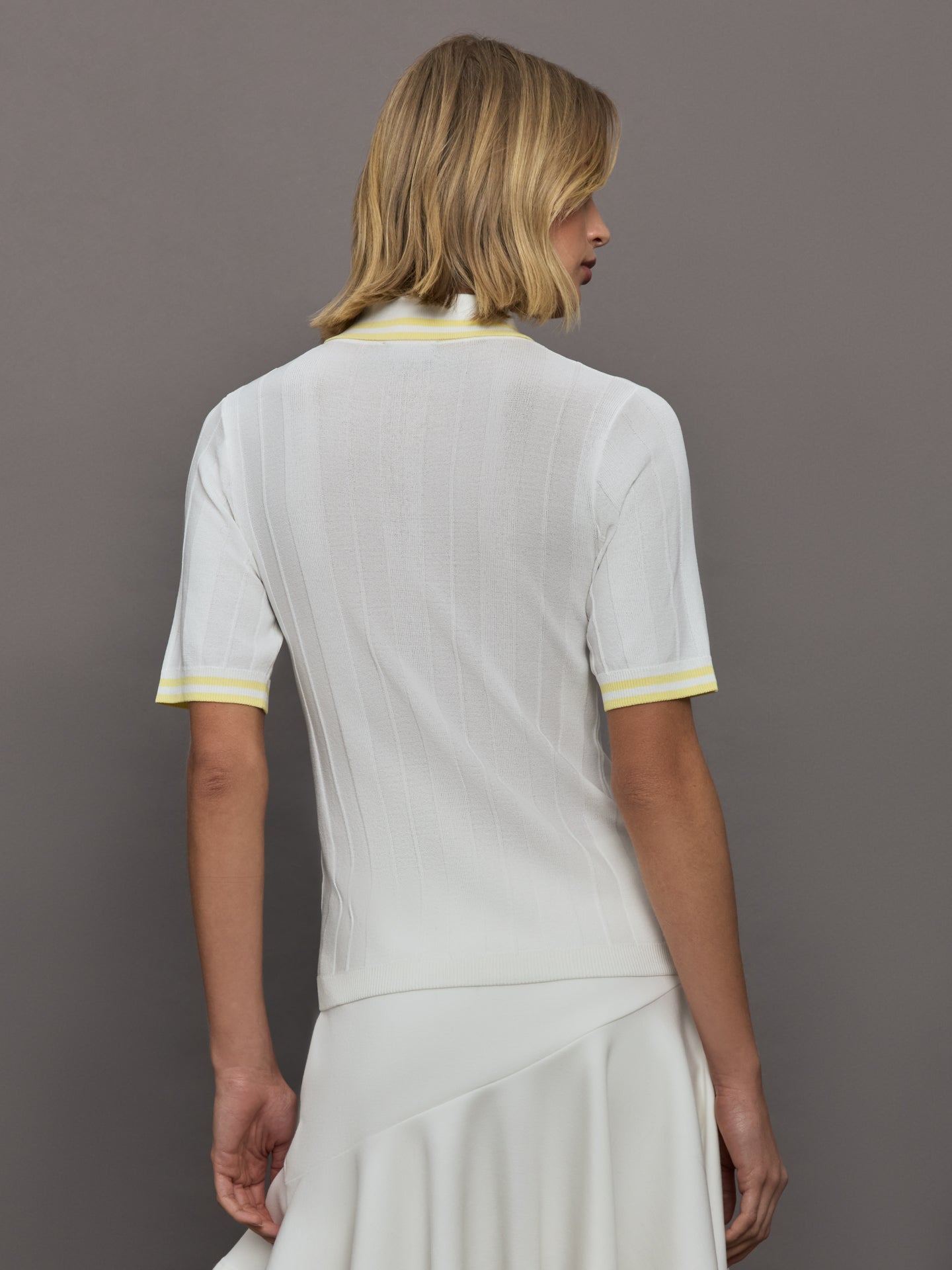 Carbon38 Short Sleeve Collared Tennis Top - White / Pastel Yellow