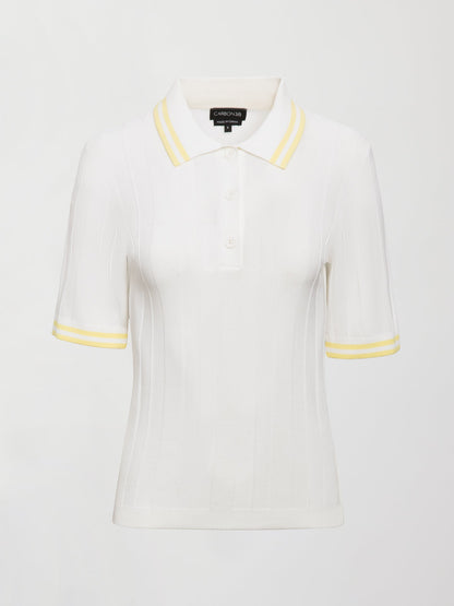 Carbon38 Short Sleeve Collared Tennis Top - White / Pastel Yellow