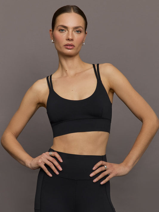Carbon38 Multi Strap Active Bra in Diamond Compression - Black