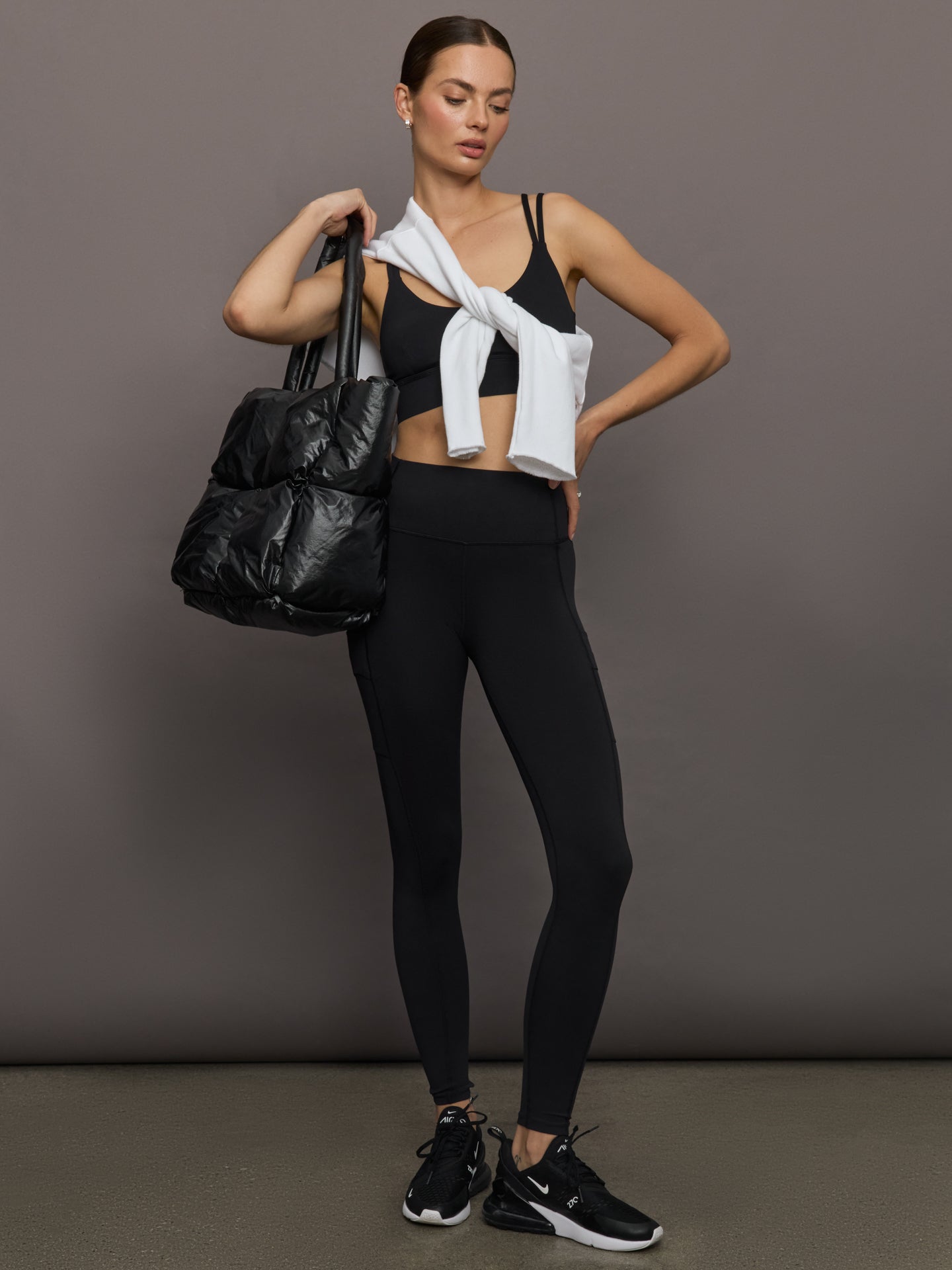 Carbon38 Multi Strap Active Bra in Diamond Compression - Black