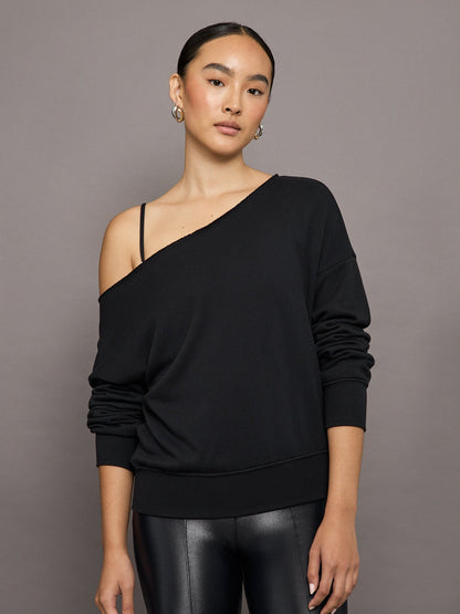 Carbon38 Off Shoulder Sweatshirt in French Terry - BLACK