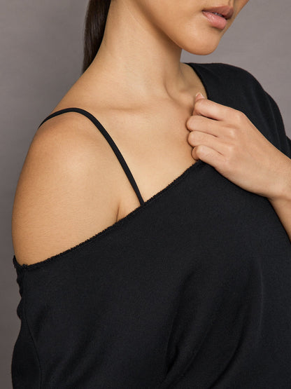 Carbon38 Off Shoulder Sweatshirt in French Terry - BLACK