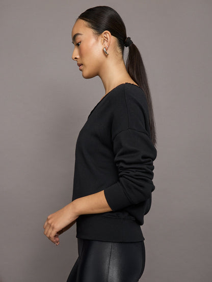 Carbon38 Off Shoulder Sweatshirt in French Terry - BLACK