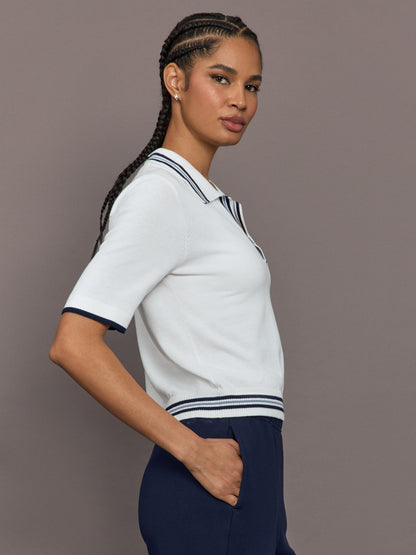 Carbon38 Archie Collared Knit Polo - White