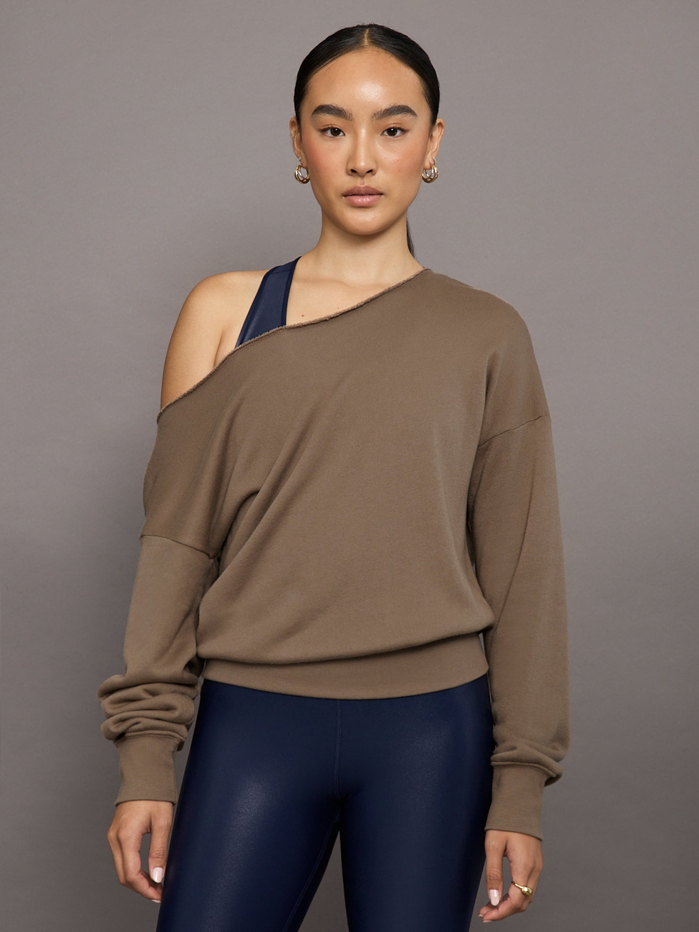 Carbon38 Off Shoulder Sweatshirt in French Terry - Caribou