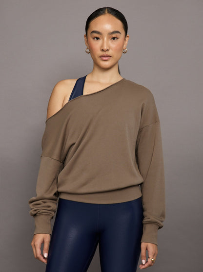 Carbon38 Off Shoulder Sweatshirt in French Terry - Caribou