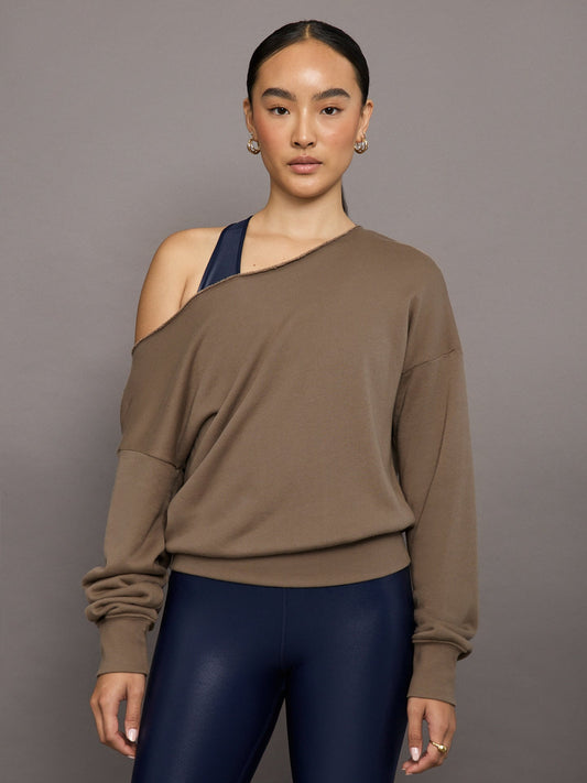Carbon38 Off Shoulder Sweatshirt in French Terry - Caribou