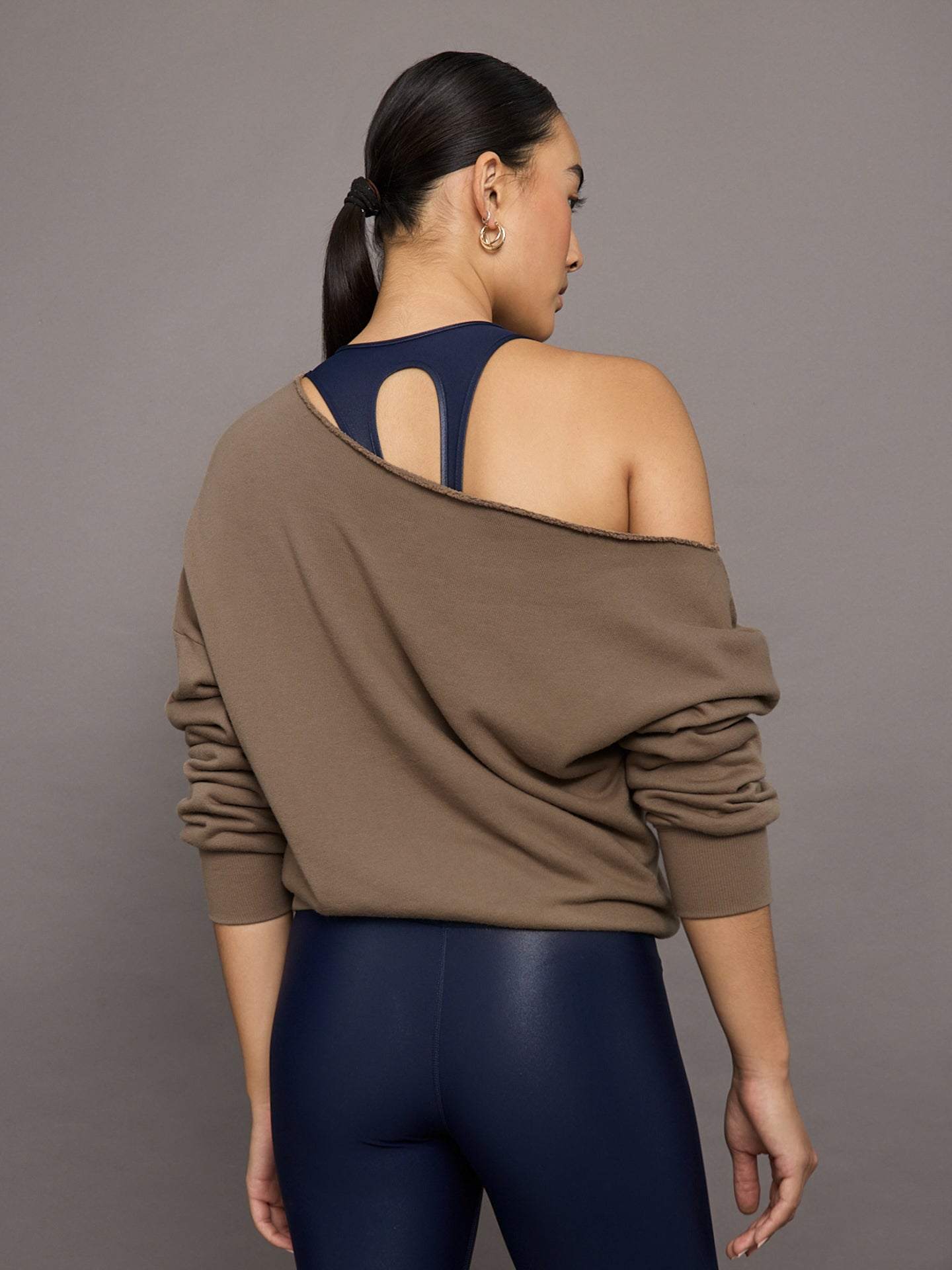 Carbon38 Off Shoulder Sweatshirt in French Terry - Caribou