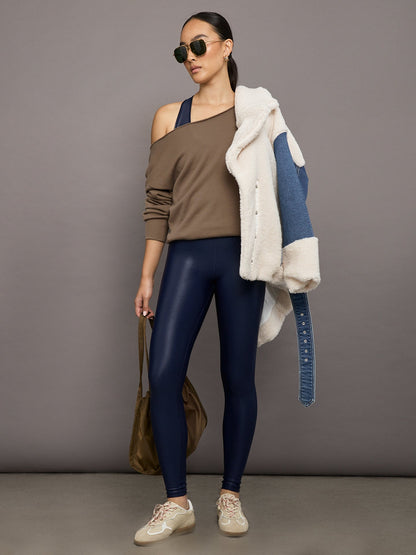 Carbon38 Off Shoulder Sweatshirt in French Terry - Caribou