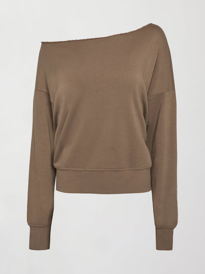 Carbon38 Off Shoulder Sweatshirt in French Terry - Caribou