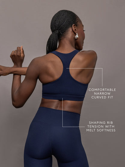Carbon38 Racerback Bra in Ribbed Melt - True Navy