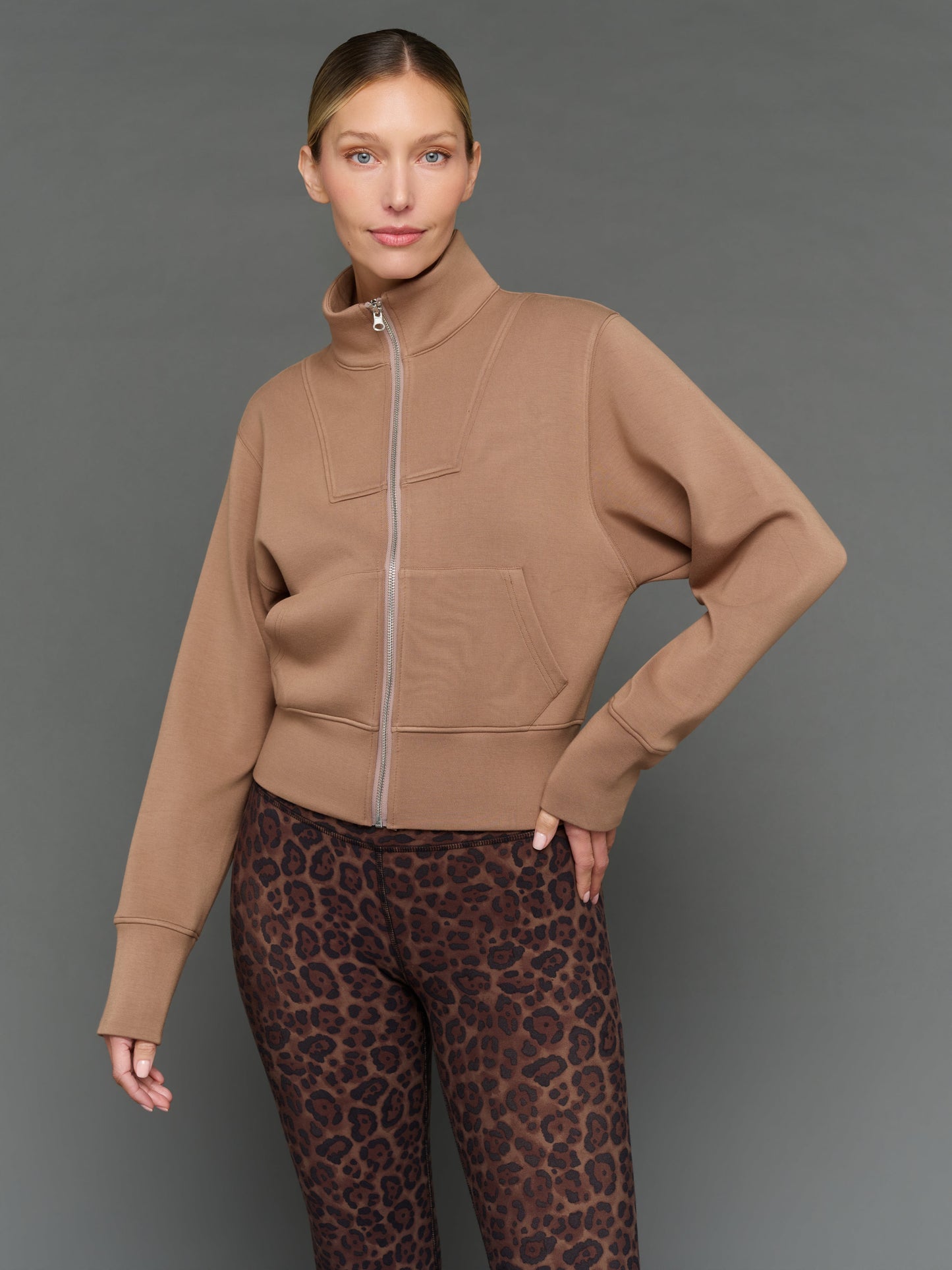 Carbon38 Full Zip Jacket in Interlock - Caribou