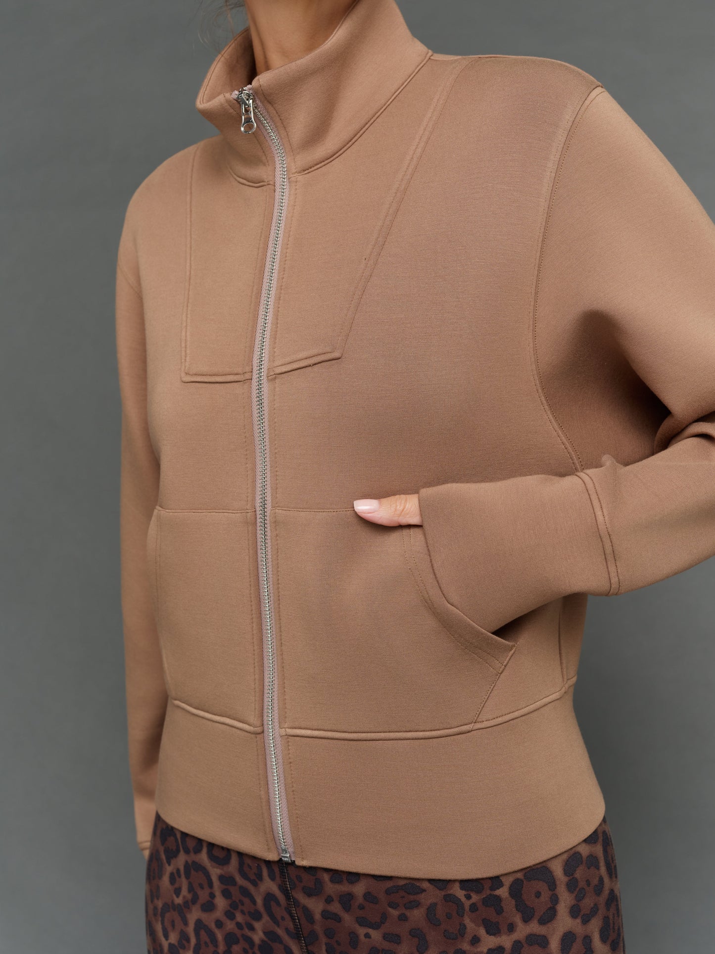 Carbon38 Full Zip Jacket in Interlock - Caribou
