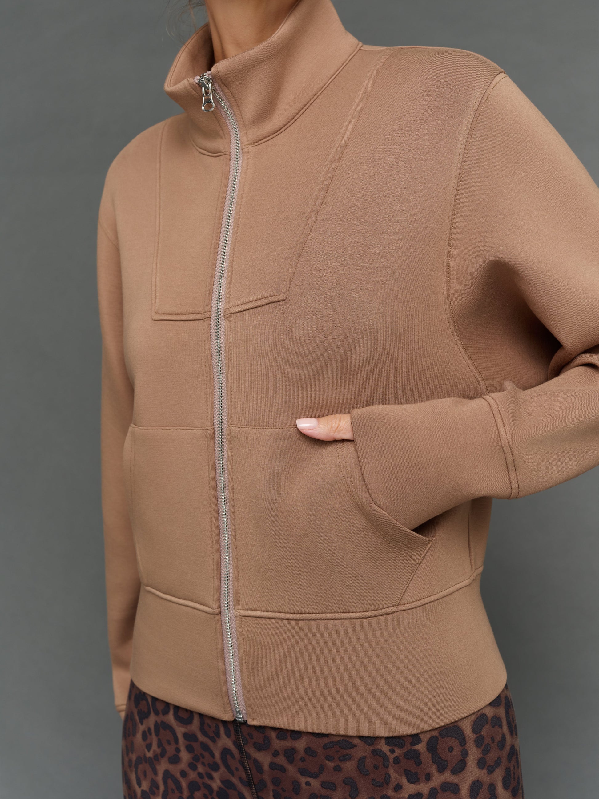 Carbon38 Full Zip Jacket in Interlock - Caribou