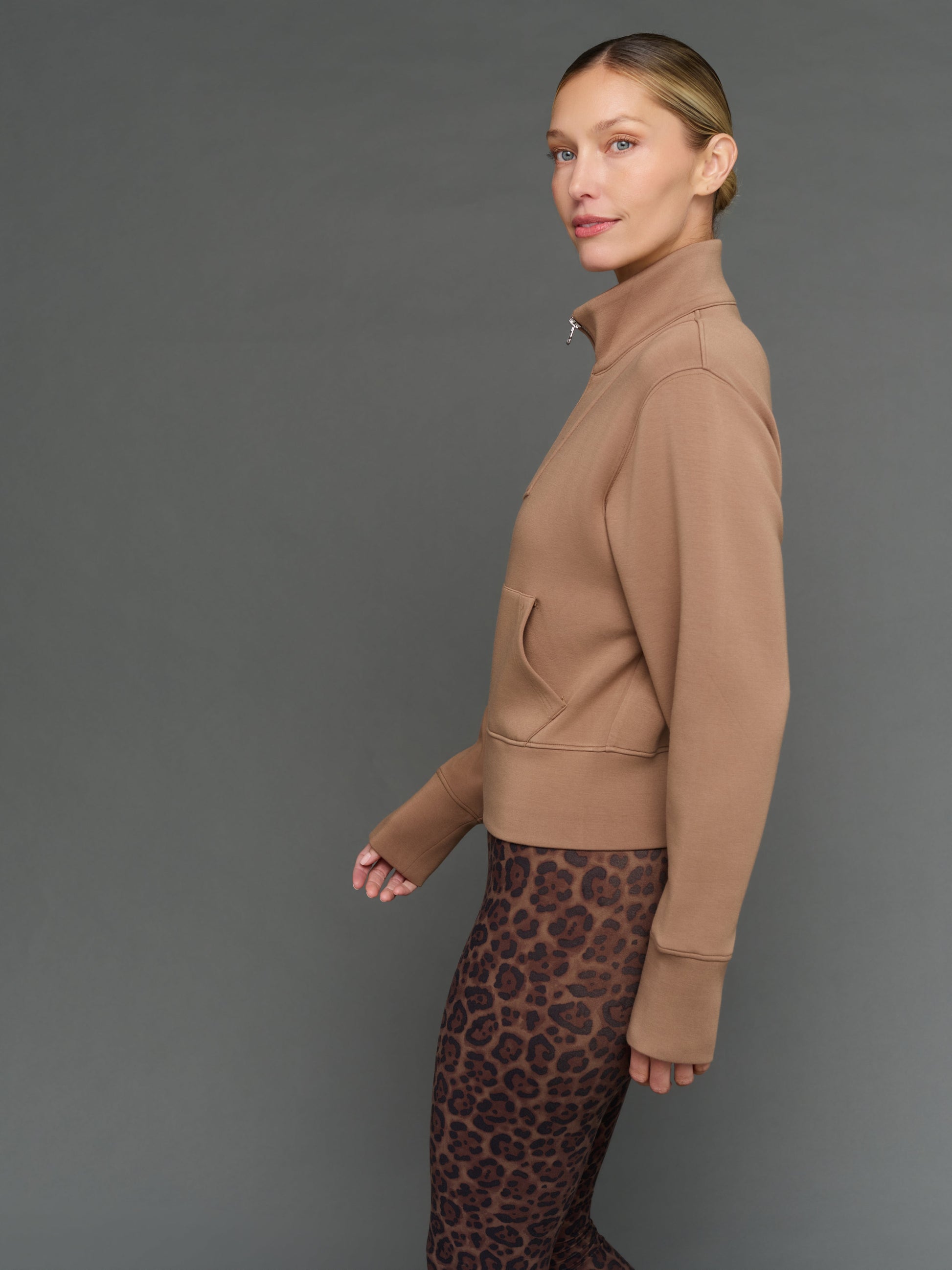 Carbon38 Full Zip Jacket in Interlock - Caribou