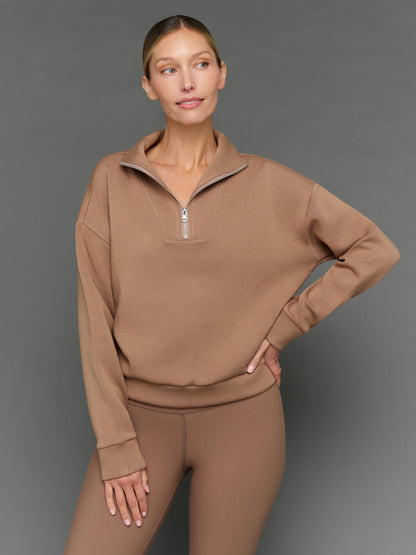 Carbon38 Half Zip Pullover in Interlock - Caribou