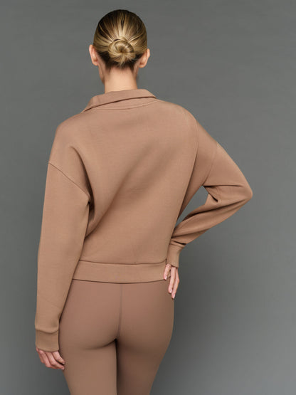 Carbon38 Half Zip Pullover in Interlock - Caribou