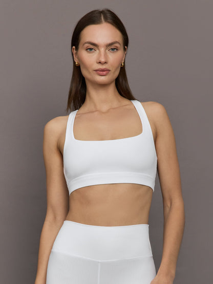 Carbon38 Racerback Bra in Ribbed Melt - White
