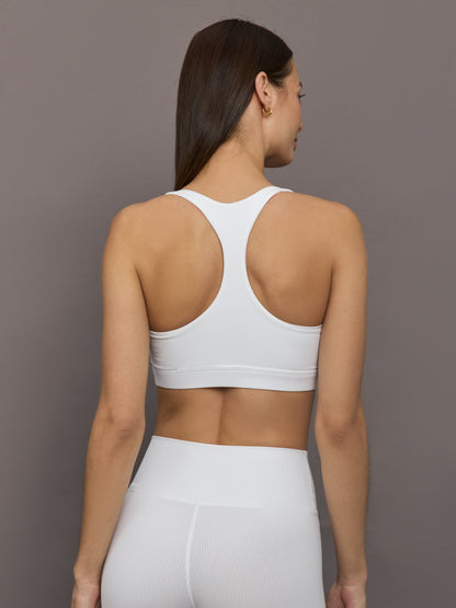 Carbon38 Racerback Bra in Ribbed Melt - White