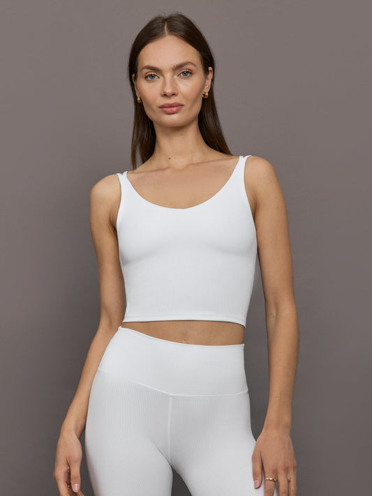 Carbon38 V-Neck Tank in Ribbed Melt - White