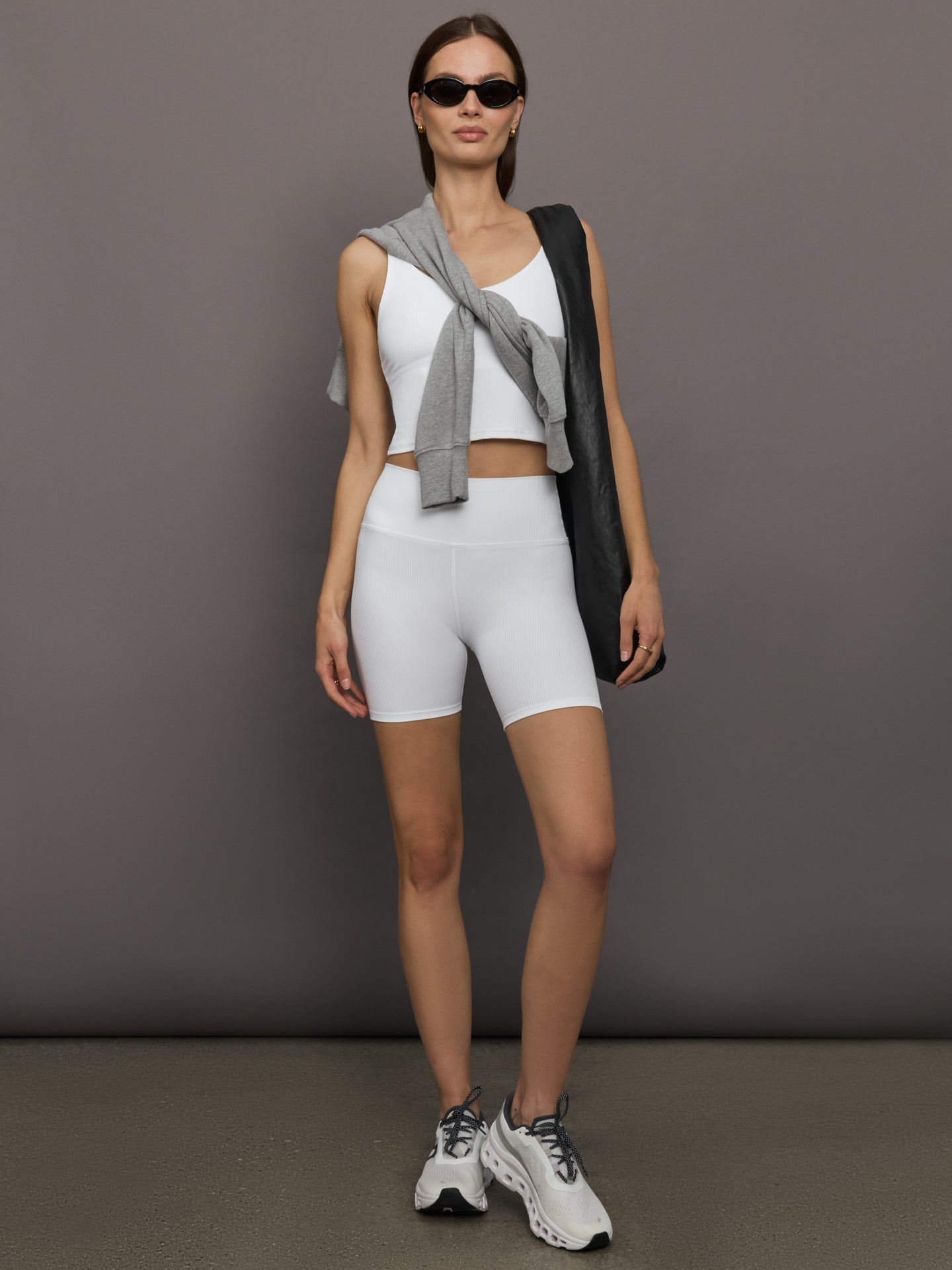 Carbon38 Biker Short in Ribbed Melt - White