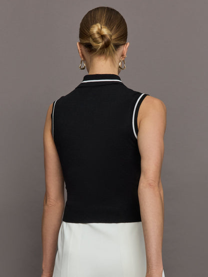 Carbon38 Tennis Sleeveless Polo - Black/ White