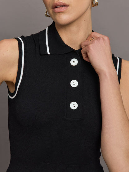 Carbon38 Tennis Sleeveless Polo - Black/ White