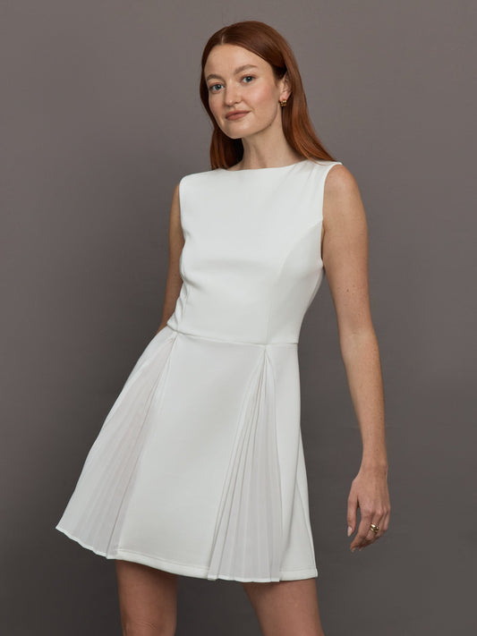 Carbon38 Split Pleat Tennis Dress in Scuba - White