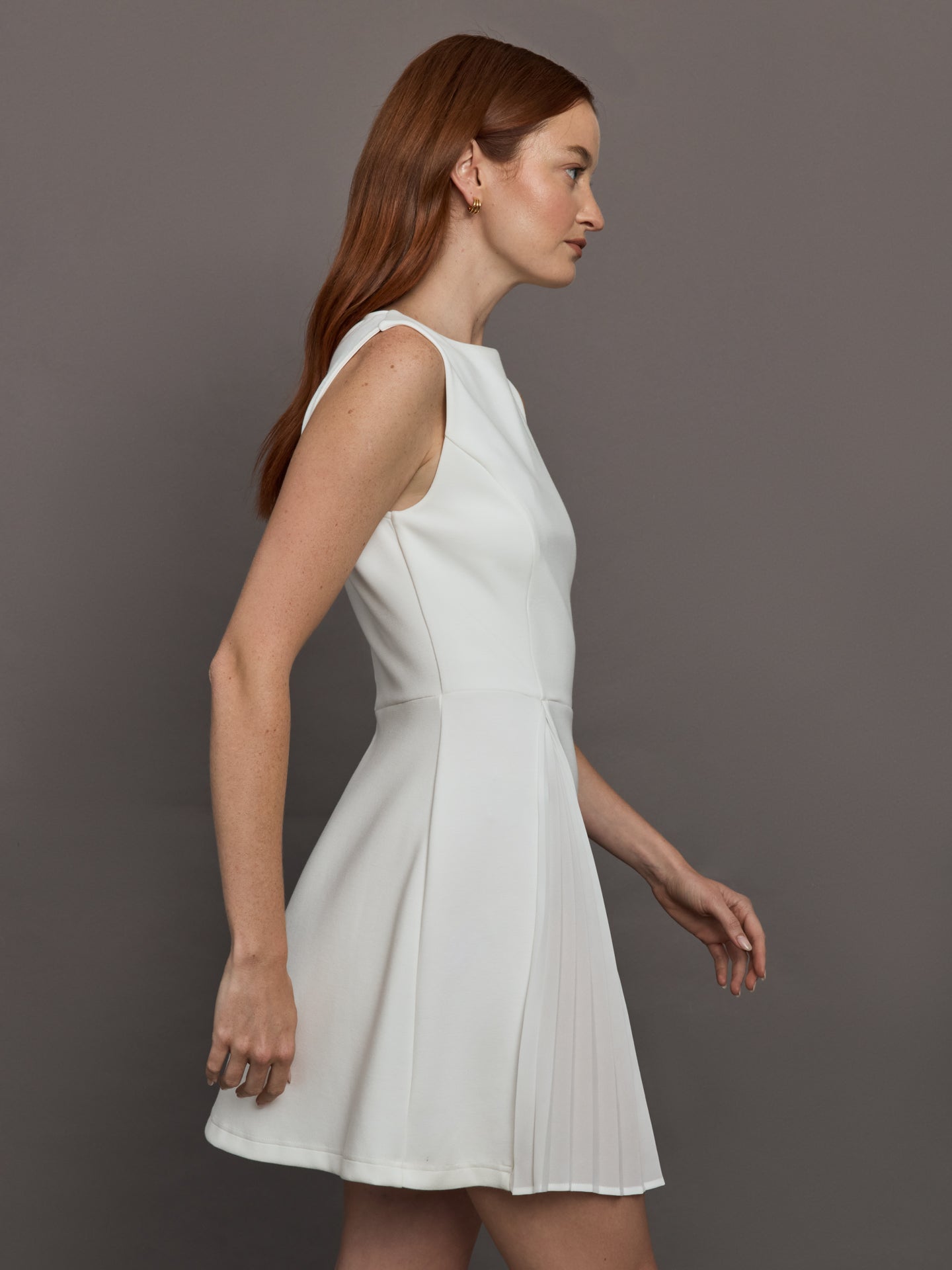 Carbon38 Split Pleat Tennis Dress in Scuba - White