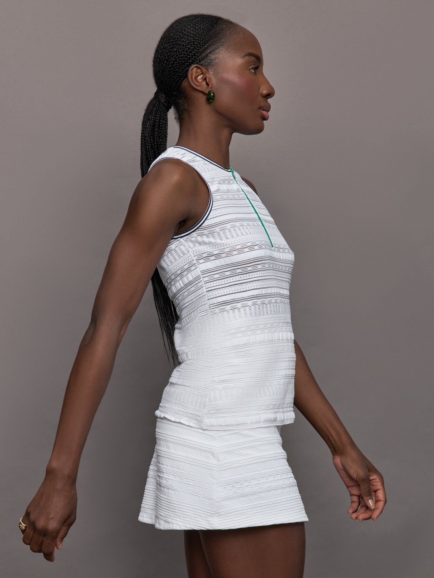 Carbon38 Zip Front Tank - White with Navy Trim and Green Zip