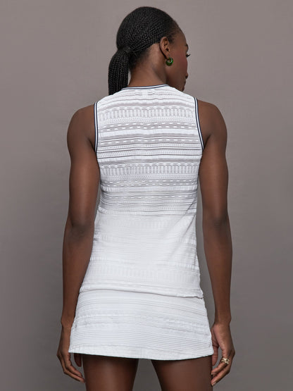 Carbon38 Zip Front Tank - White with Navy Trim and Green Zip