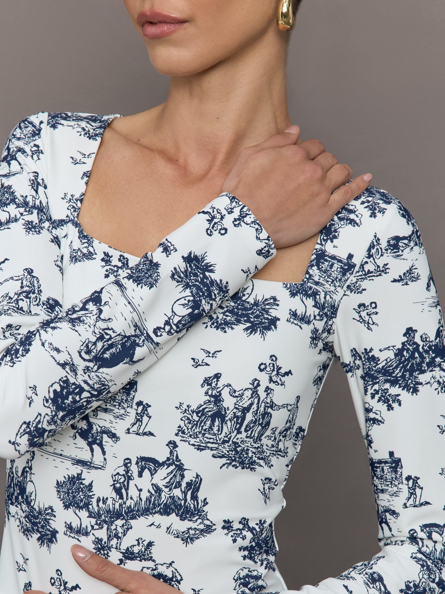 Carbon38 Toile Long Sleeve Top - Navy Toile