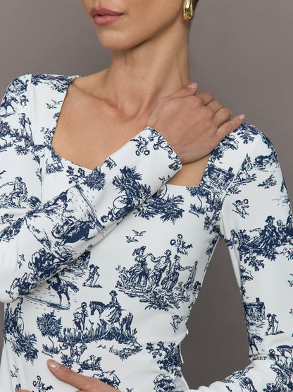 Carbon38 Toile Long Sleeve Top - Navy Toile